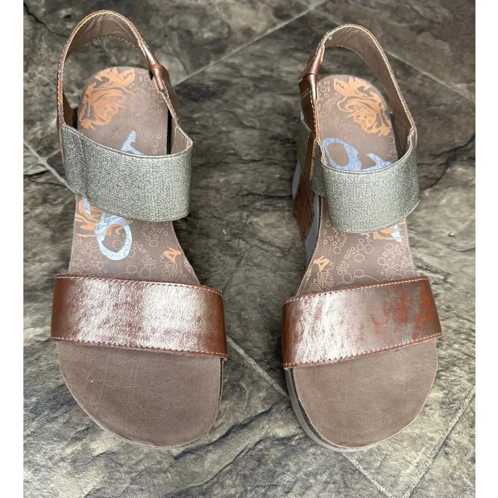 OTBT Metallic Copper and Light Gray Wedge Sandals